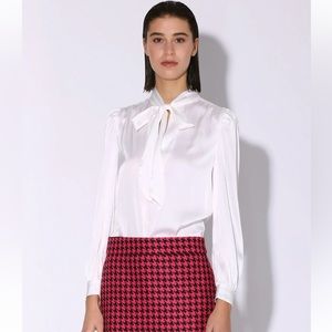 WALTER BAKER Duchess Long Sleeve Satin Necktie Blouse Ivory